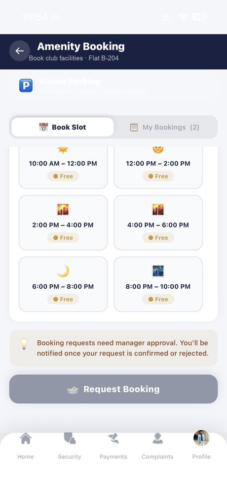 Clubhouse amenity booking screen