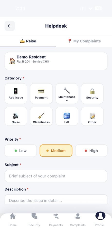 Raise a complaint screen with category icons