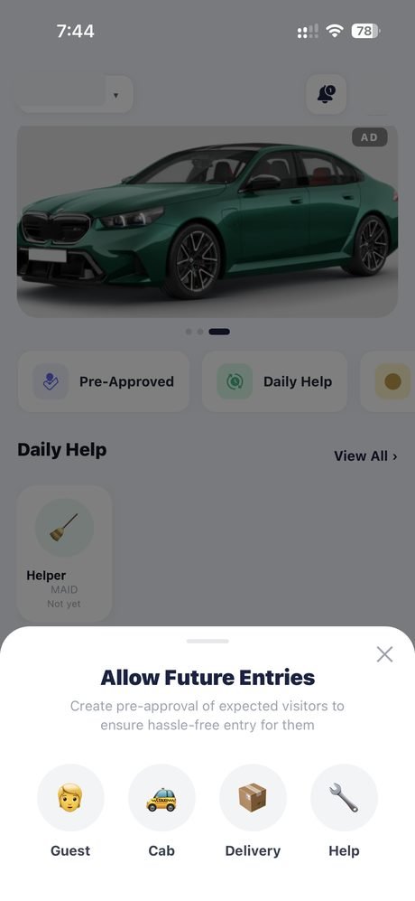 Quick actions to allow future guest, cab, delivery and help entries