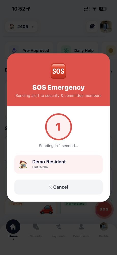 One-touch SOS emergency alert in the Apna Society resident app